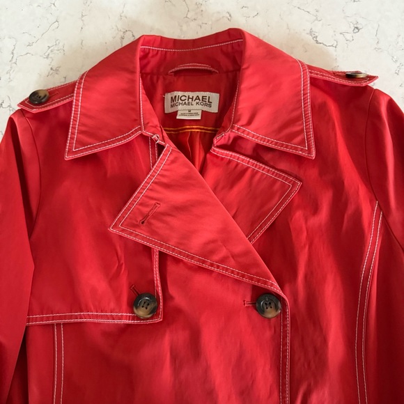 Michael Kors Bold Scarlet Double-Breasted Weather Resistant Trench with Belt - Picture 2 of 14